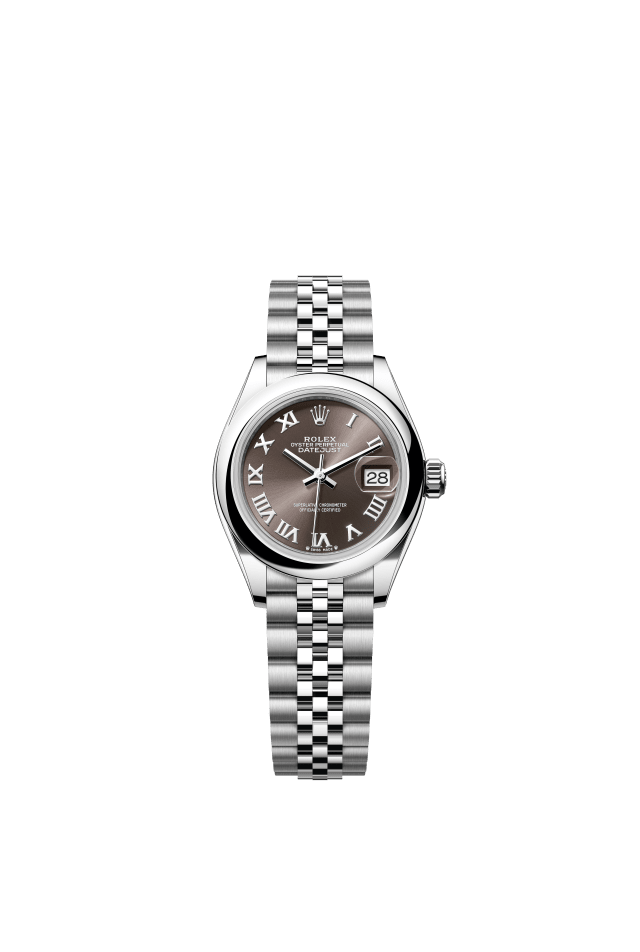 Rolex Lady-Datejust, Oyster, 28 mm, Oystersteel, dark grey dial