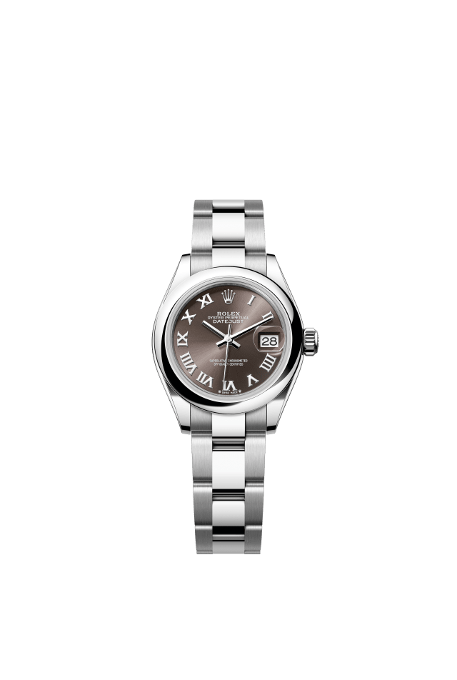 Rolex Lady-Datejust, Oyster, 28 mm, Oystersteel, dark grey dial