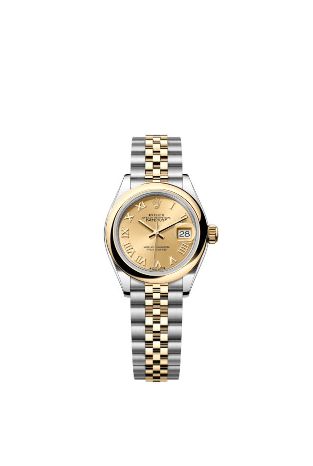 Rolex Lady-Datejust, Oyster, 28 mm, Oystersteel and yellow gold, champagne-colour dial
