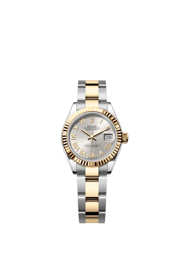 Rolex Lady-Datejust, Oyster, 28 mm, Oystersteel and yellow gold, silver dial