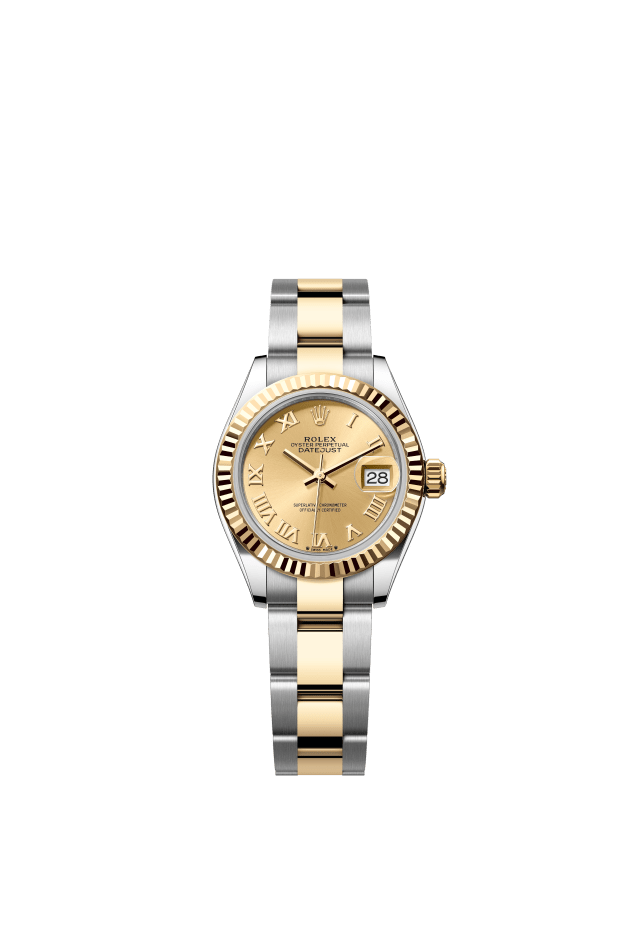 Rolex Lady-Datejust, Oyster, 28 mm, Oystersteel and yellow gold, champagne-colour dial