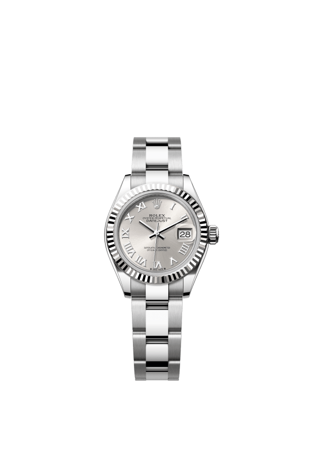 Rolex Lady-Datejust, Oyster, 28 mm, Oystersteel and white gold, silver dial