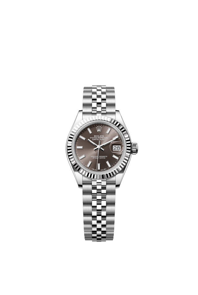 Rolex Lady-Datejust, Oyster, 28 mm, Oystersteel and white gold, dark grey dial