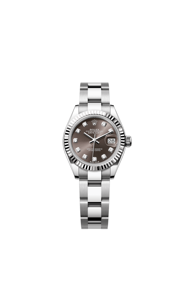 Rolex Lady-Datejust, Oyster, 28 mm, Oystersteel and white gold, dark grey set with diamonds dial