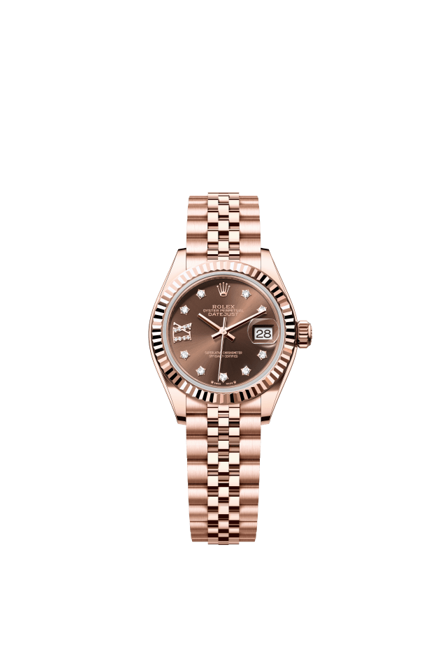 Rolex Lady-Datejust, Oyster, 28 mm, Everose gold, chocolate set with diamonds dial