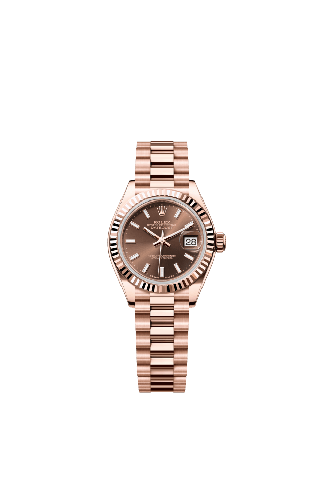 Rolex Lady-Datejust, Oyster, 28 mm, Everose gold, chocolate dial