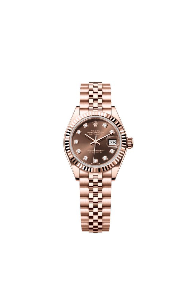 Rolex Lady-Datejust, Oyster, 28 mm, Everose gold, chocolate set with diamonds dial