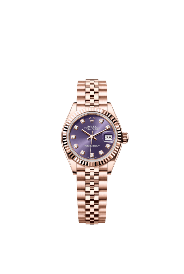 Rolex Lady-Datejust, Oyster, 28 mm, Everose gold, aubergine set with diamonds dial