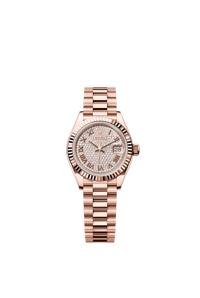 Rolex Lady-Datejust, Oyster, 28 mm, Everose gold, diamond-paved dial