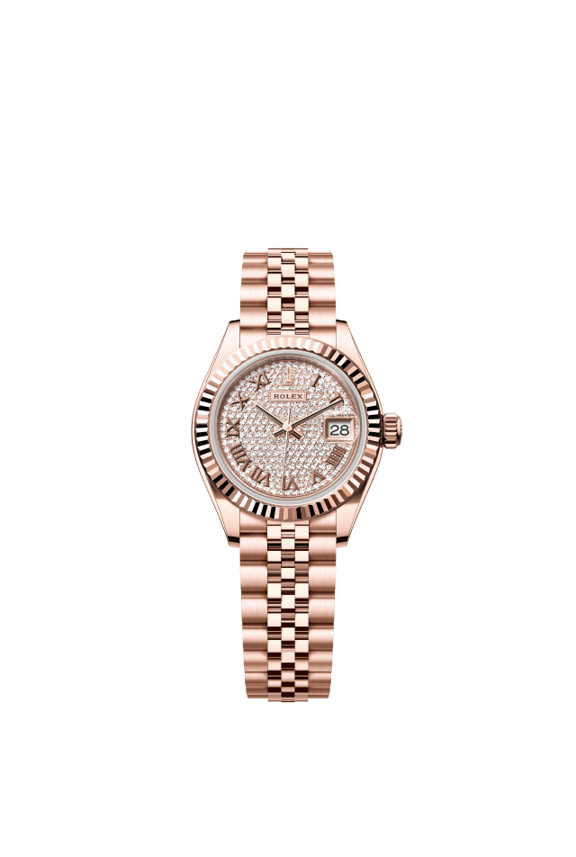 Rolex Lady-Datejust, Oyster, 28 mm, Everose gold, diamond-paved dial