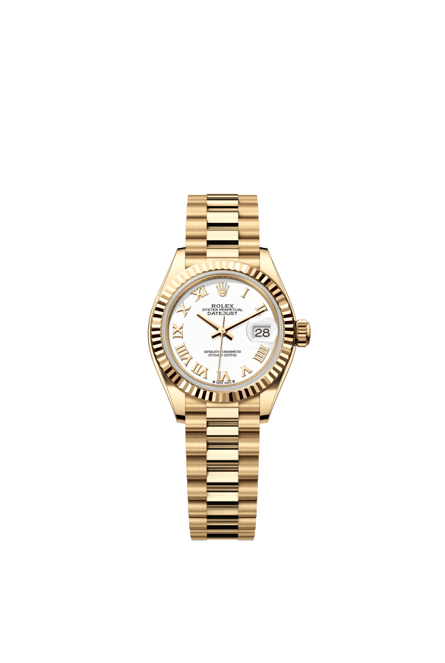 Rolex Lady-Datejust, Oyster, 28 mm, yellow gold, white dial