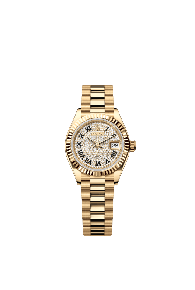 Rolex Lady-Datejust, Oyster, 28 mm, yellow gold, diamond-paved dial