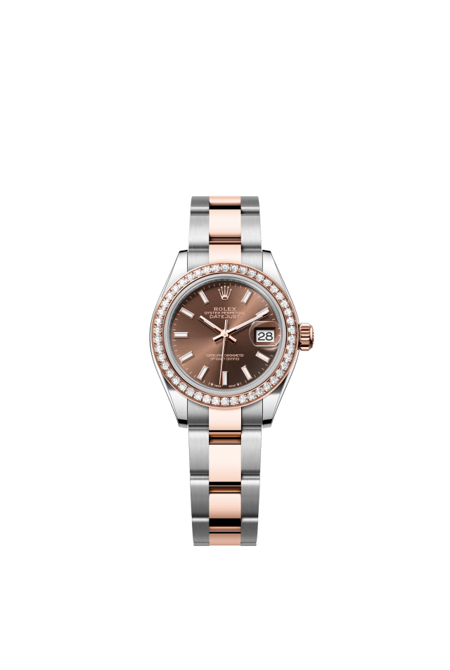 Rolex Lady-Datejust, Oyster, 28 mm, Oystersteel, Everose gold and diamonds, chocolate dial