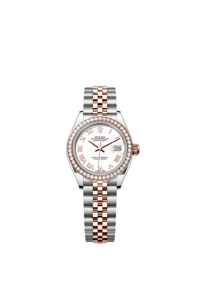 Rolex Lady-Datejust, Oyster, 28 mm, Oystersteel, Everose gold and diamonds, white dial