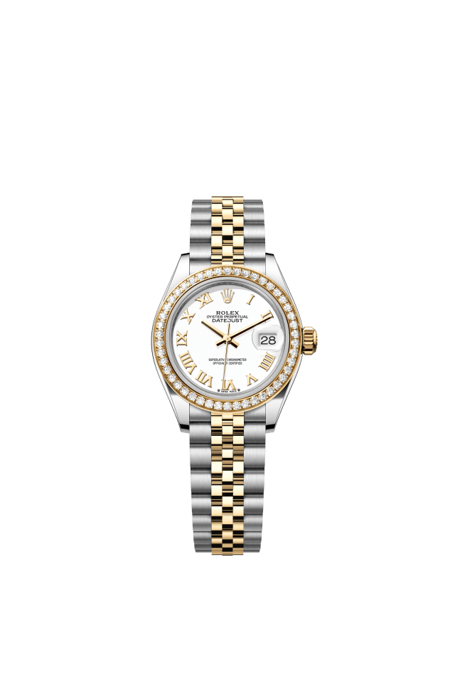 Rolex Lady-Datejust, Oyster, 28 mm, Oystersteel, yellow gold and diamonds, white dial