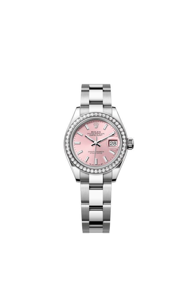 Rolex Lady-Datejust, Oyster, 28 mm, Oystersteel, white gold and diamonds, pink dial
