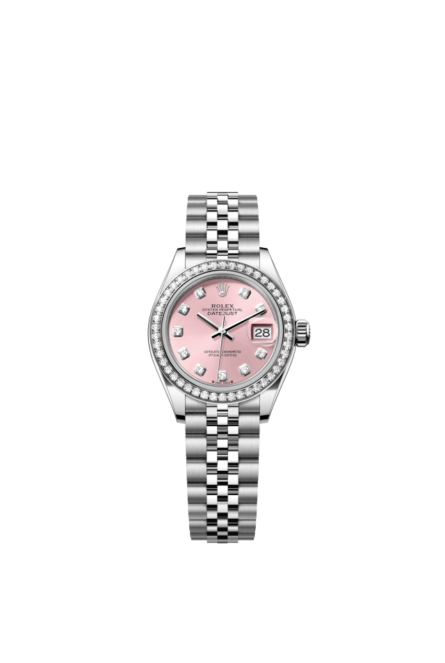 Rolex Lady-Datejust, Oyster, 28 mm, Oystersteel, white gold and diamonds, pink set with diamonds dial