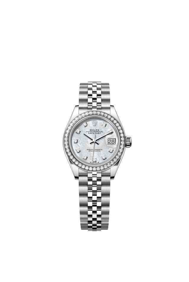 Rolex Lady-Datejust, Oyster, 28 mm, Oystersteel, white gold and diamonds, white mother-of-pearl set with diamonds dial