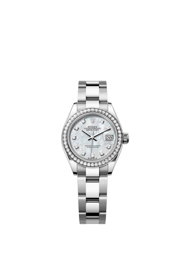 Rolex Lady-Datejust, Oyster, 28 mm, Oystersteel, white gold and diamonds, white mother-of-pearl set with diamonds dial
