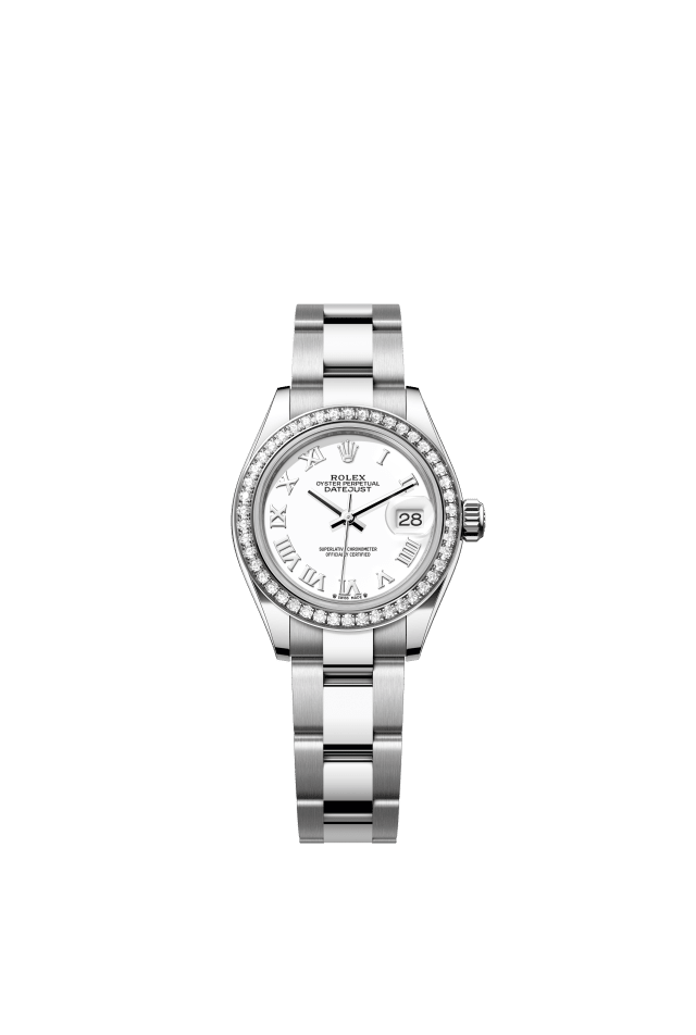 Rolex Lady-Datejust, Oyster, 28 mm, Oystersteel, white gold and diamonds, white dial