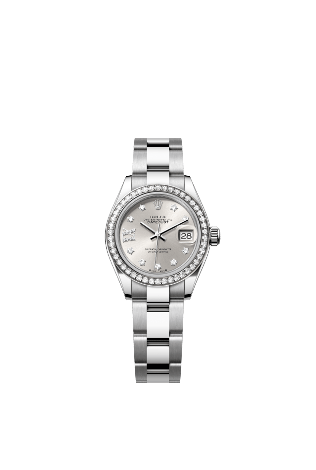 Rolex Lady-Datejust, Oyster, 28 mm, Oystersteel, white gold and diamonds, silver set with diamonds dial