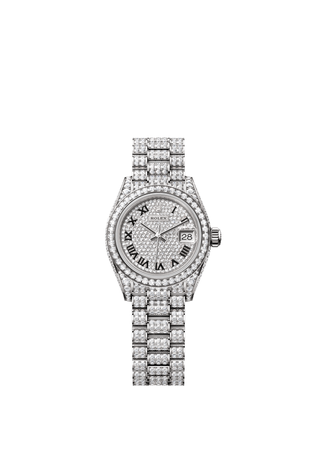 Rolex Lady-Datejust, Oyster, 28 mm, white gold and diamonds, diamond-paved dial