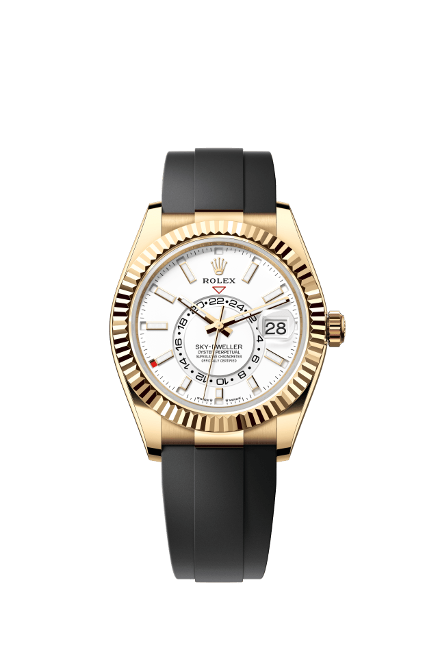 Rolex Sky-Dweller, Oyster, 42 mm, yellow gold, intense white dial