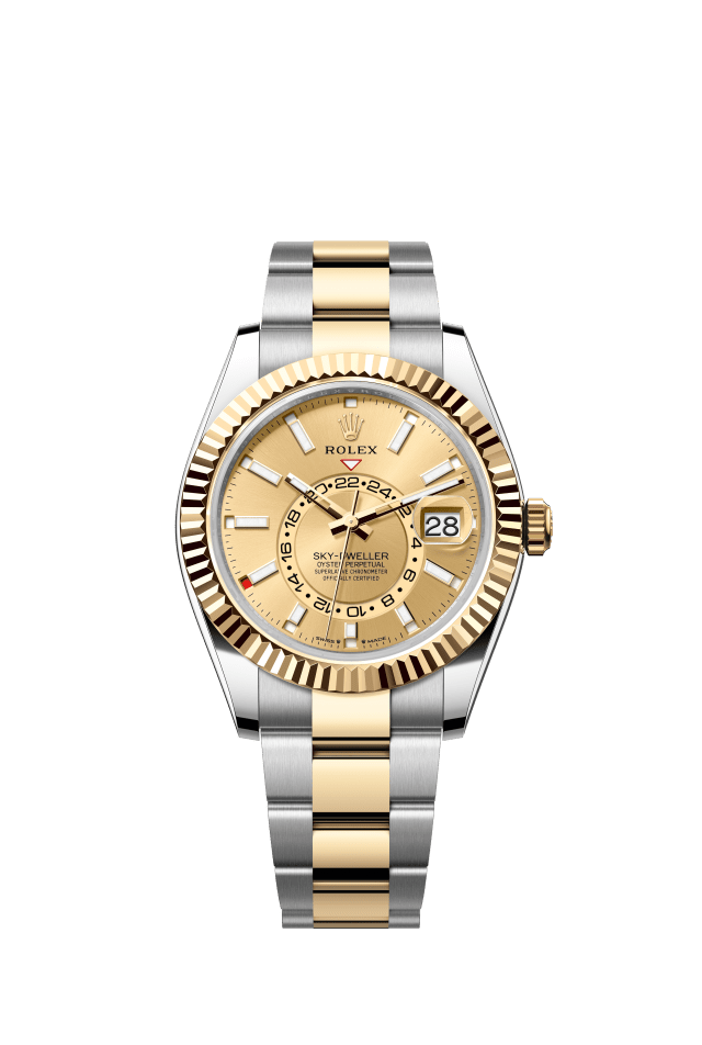 Rolex Sky-Dweller, Oyster, 42 mm, Oystersteel and yellow gold, champagne-colour dial
