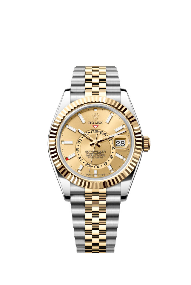 Rolex Sky-Dweller, Oyster, 42 mm, Oystersteel and yellow gold, champagne-colour dial