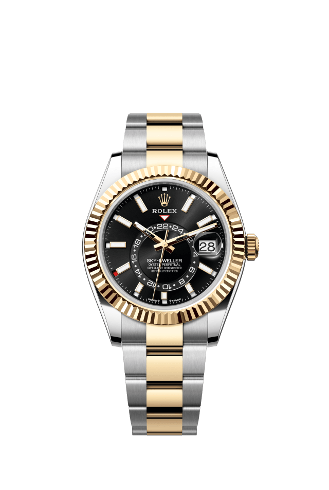 Rolex Sky-Dweller, Oyster, 42 mm, Oystersteel and yellow gold, bright black dial