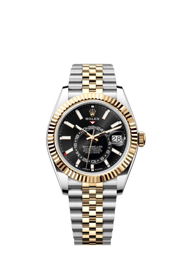 Rolex Sky-Dweller, Oyster, 42 mm, Oystersteel and yellow gold, bright black dial