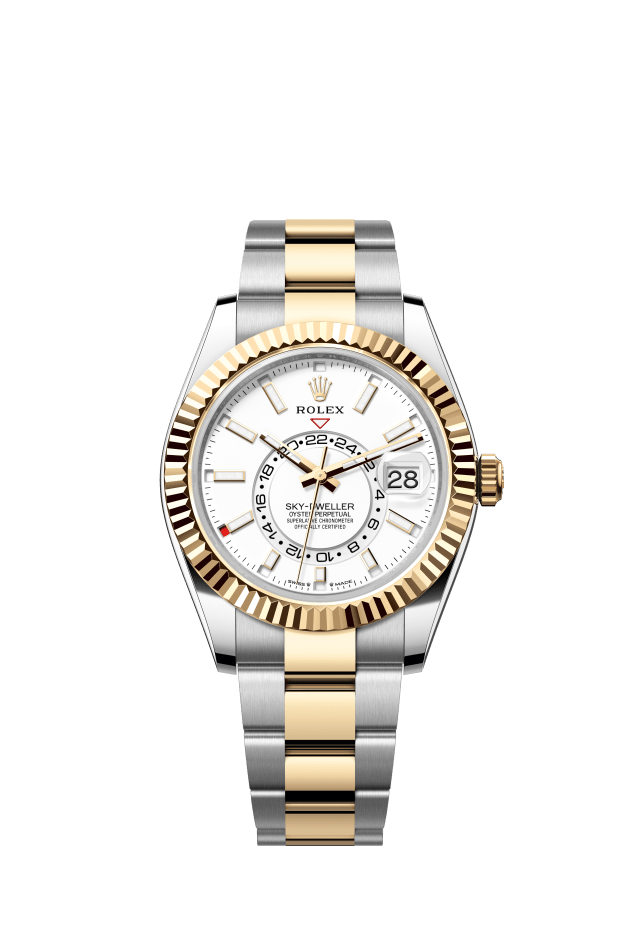 Rolex Sky-Dweller, Oyster, 42 mm, Oystersteel and yellow gold, intense white dial