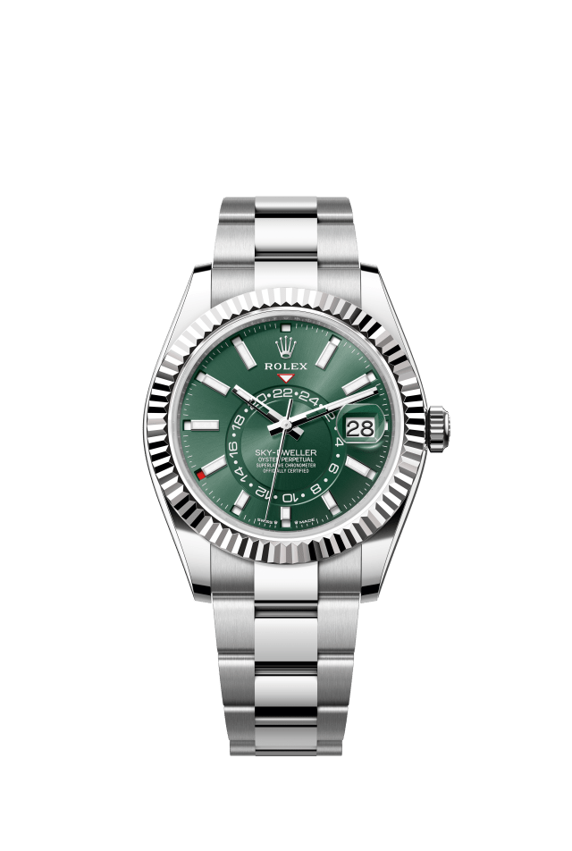 Rolex Sky-Dweller, Oyster, 42 mm, Oystersteel and white gold, mint green dial