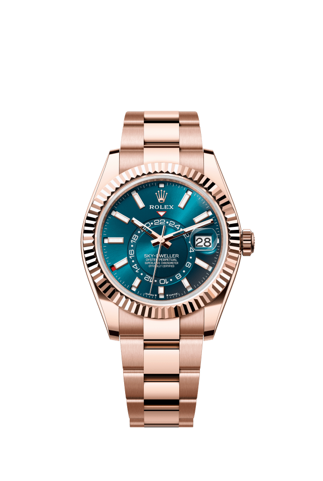 Rolex Sky-Dweller, Oyster, 42 mm, Everose gold, blue-green dial