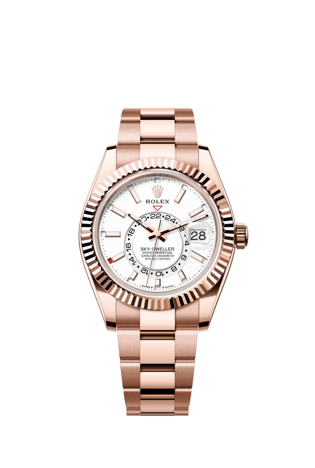 Rolex Sky-Dweller, Oyster, 42 mm, Everose gold, intense white dial