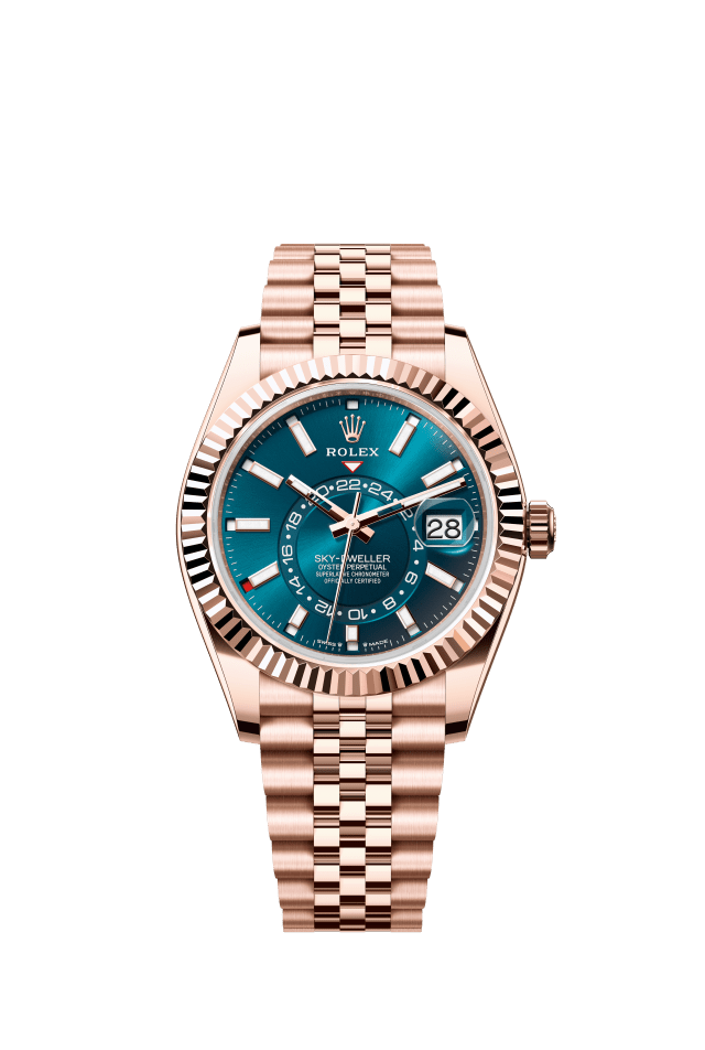 Rolex Sky-Dweller, Oyster, 42 mm, Everose gold, blue-green dial