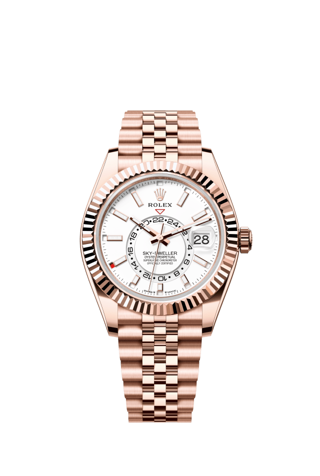 Rolex Sky-Dweller, Oyster, 42 mm, Everose gold, intense white dial