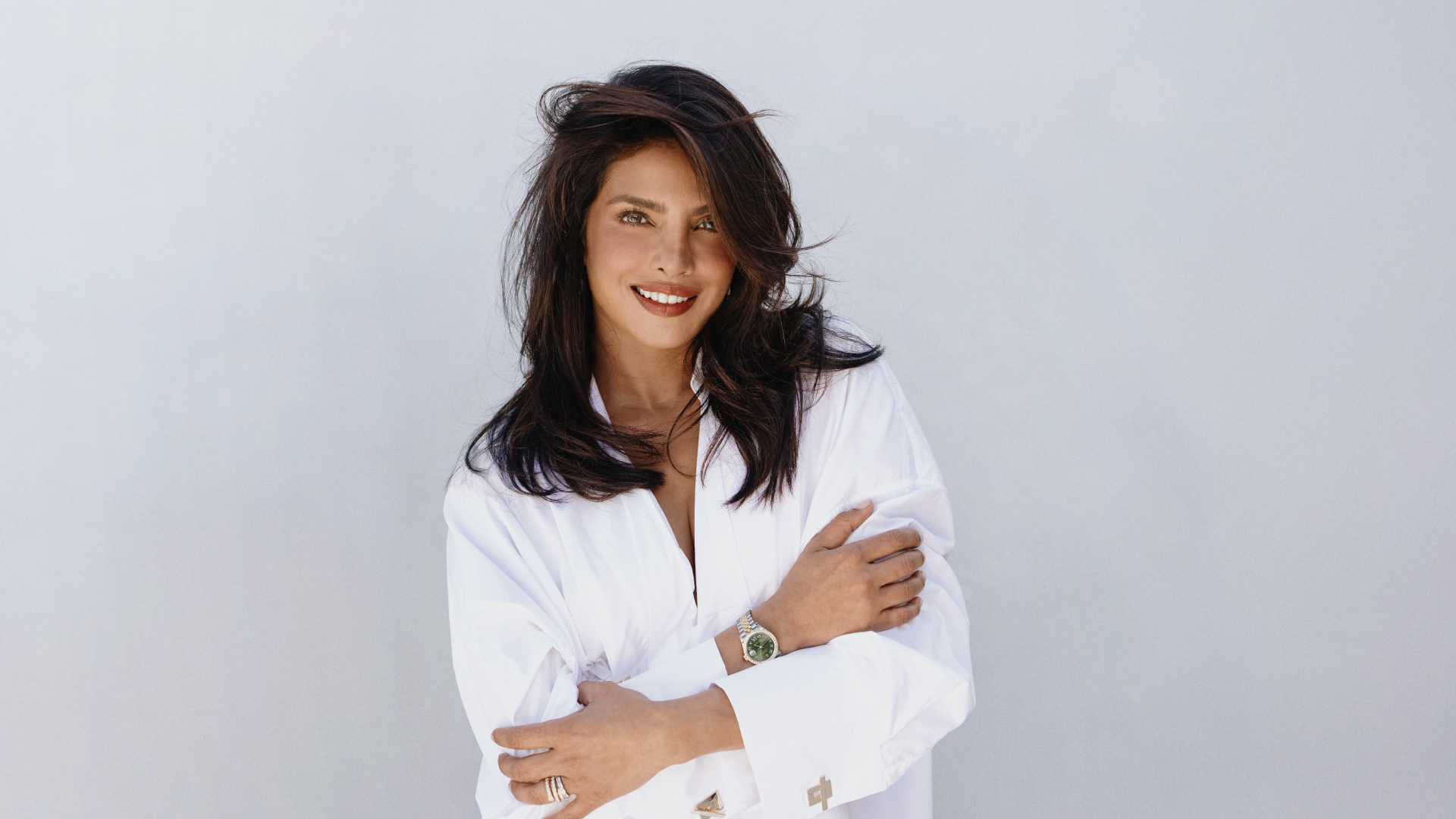 Priyanka in a white blouse
