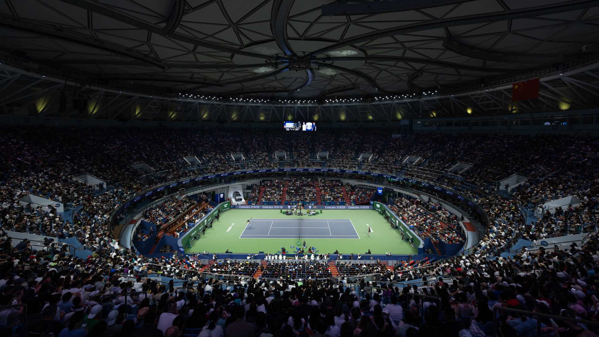 Wide stadium view of a tennis match during the Shanghai Masters