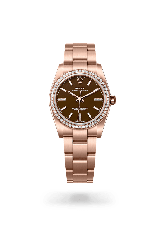 Oyster Perpetual 34 - Oyster, 34 mm, Everose gold and diamonds - New model