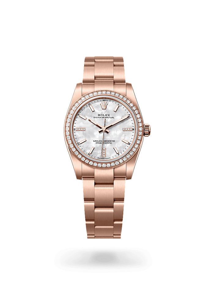Oyster Perpetual 34 - Oyster, 34 mm, Everose gold and diamonds - New model