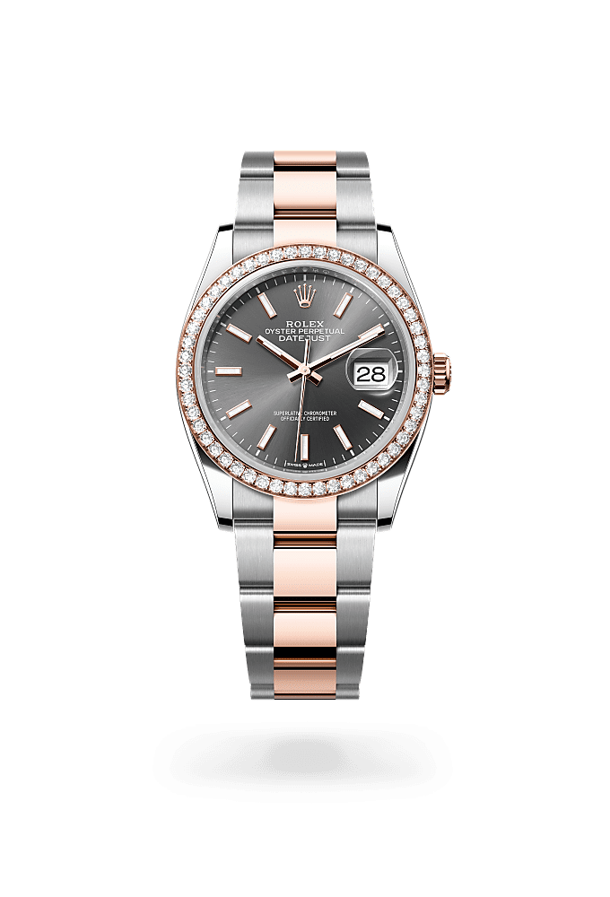 Datejust 36 - Oyster, 36 mm, Oystersteel, Everose gold and diamonds