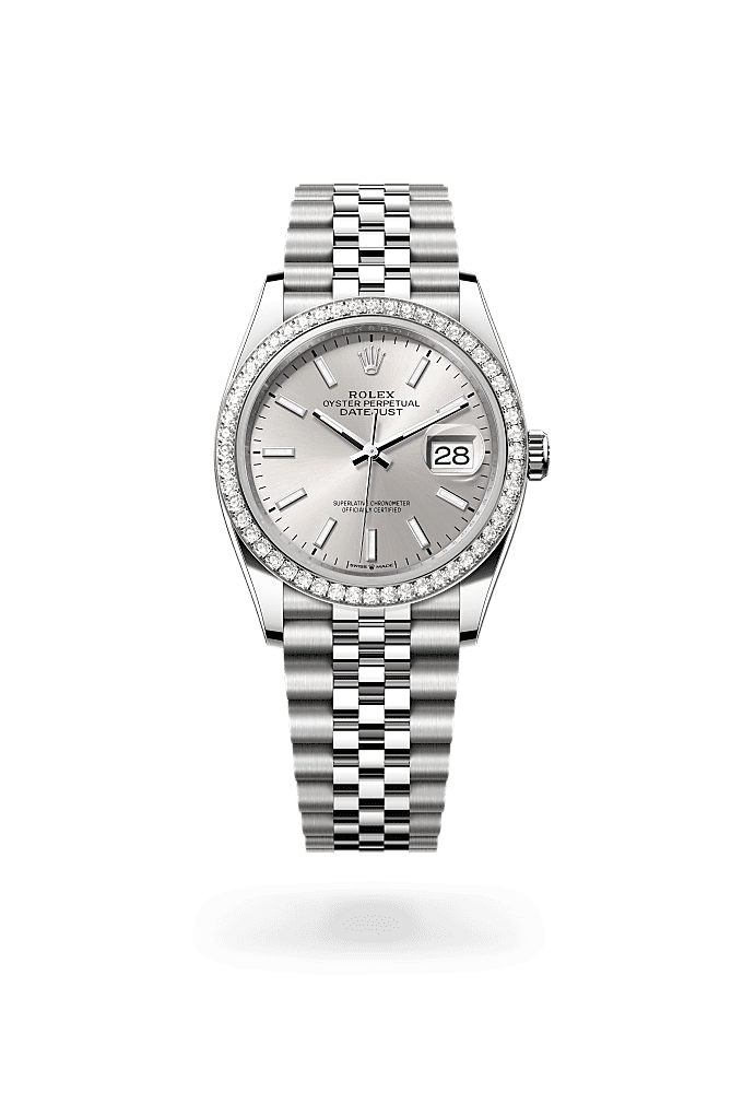 Datejust 36 - Oyster, 36 mm, Oystersteel, white gold and diamonds