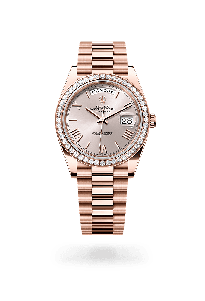 Day-Date 40 - Oyster, 40 mm, Everose gold and diamonds