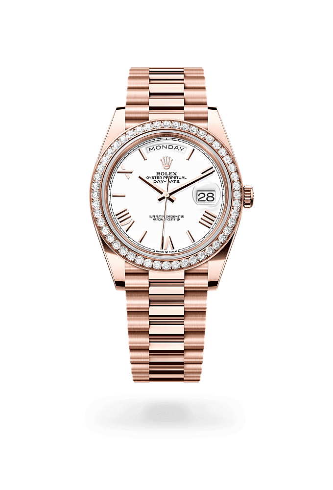 Day-Date 40 - Oyster, 40 mm, Everose gold and diamonds