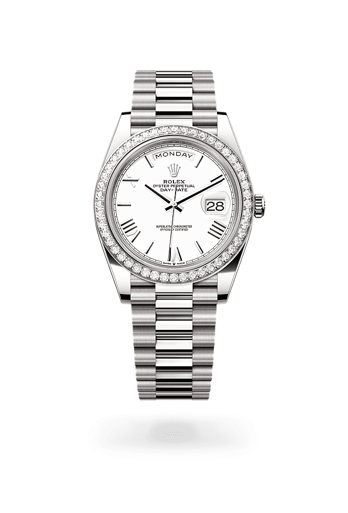 Day-Date 40 - Oyster, 40 mm, white gold and diamonds