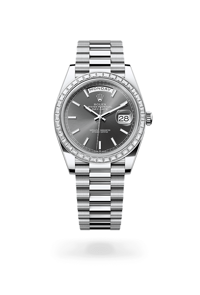 Day-Date 40 - Oyster, 40 mm, platinum and diamonds