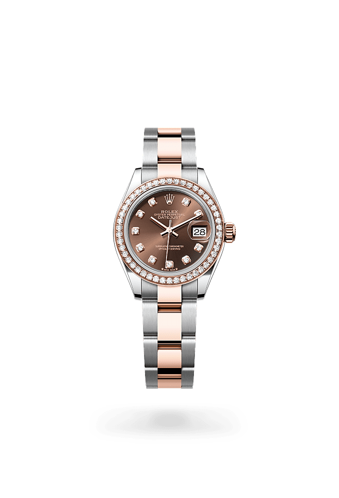 Lady-Datejust - Oyster, 28 mm, Oystersteel, Everose gold and diamonds
