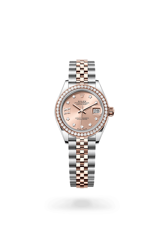 Lady-Datejust - Oyster, 28 mm, Oystersteel, Everose gold and diamonds