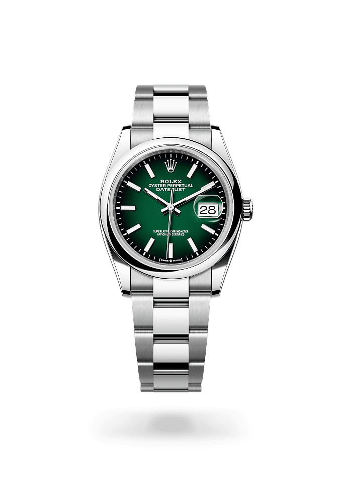 ديت جست ٣٦, أويستر، ٣٦ مم، من فولاذ أويستر ستيل, المينا : أخضر متدرّج, Rolex